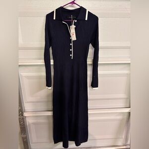 Elegant Navy Blue Ribbed Dress